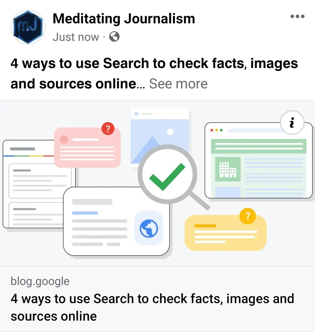 divine_saviour's tweet image. 𝟰 𝘄𝗮𝘆𝘀 𝘁𝗼 𝘂𝘀𝗲 𝗦𝗲𝗮𝗿𝗰𝗵 𝘁𝗼 𝗰𝗵𝗲𝗰𝗸 𝗳𝗮𝗰𝘁𝘀, 𝗶𝗺𝗮𝗴𝗲𝘀 𝗮𝗻𝗱 𝘀𝗼𝘂𝗿𝗰𝗲𝘀 𝗼𝗻𝗹𝗶𝗻𝗲

whatsapp.com/channel/0029Va…

#MeditatingJournalism #GoogleSearch #CheckFacts #CheckImages #CheckSources #EvaluateContent #FactCheckExplorer