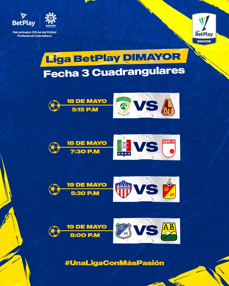 Prográmate con la fecha 3 de los cuadrangulares. ✍️

#UnaLigaConMásPasión #LigaBetPlayDimayor #fpc #futbolcolombiano @BetPlayCO