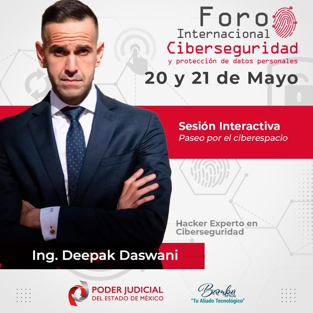 Deepak Daswani (@dipudaswani) on Twitter photo Este lunes estaré dando una Conferencia en el Foro de Ciberseguridad Internacional celebrado , organizado por Banbú Mobile y el <a href="/PJEdomex/">Poder Judicial Edomex</a> en el Estado de México. Nos vemos pronto! 🔥🔥🔥
ciberseguridad2024.pjedomexeventos.com Este lunes estaré dando una Conferencia en el Foro de Ciberseguridad Internacional celebrado , organizado por Banbú Mobile y el <a href="/PJEdomex/">Poder Judicial Edomex</a> en el Estado de México. Nos vemos pronto! 🔥🔥🔥
ciberseguridad2024.pjedomexeventos.com