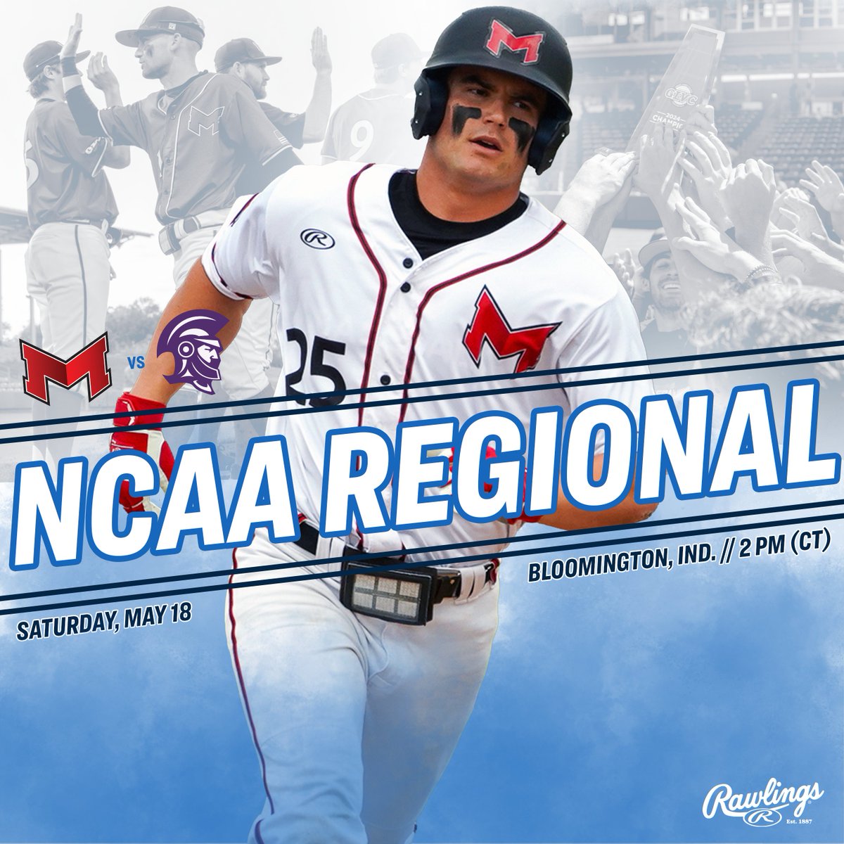 After a day off yesterday, @BaseballMU continues a run through the NCAA Midwest Regional bracket against Trevecca Nazarene! #BigRedM The first pitch at Bart Kaufman Field in Bloomington, Ind., is set for 2 pm (CT). 📺: glvcsn.com/uindy/ 📈: athletics.uindy.edu/sidearmstats/b…