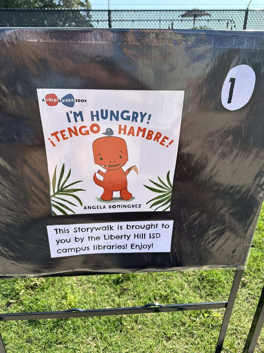 There’s a new Storywalk in town!🚶🛼🚴 Stroll, skate, or ride by Liberty Hill Elementary to read I’m Hungry/ Tengo Hambre by @andominguez! Find out what happens in this bilingual book about a hungry dinosaur and a blue bird who doesn’t want to end up as a snack! 🦖🐦