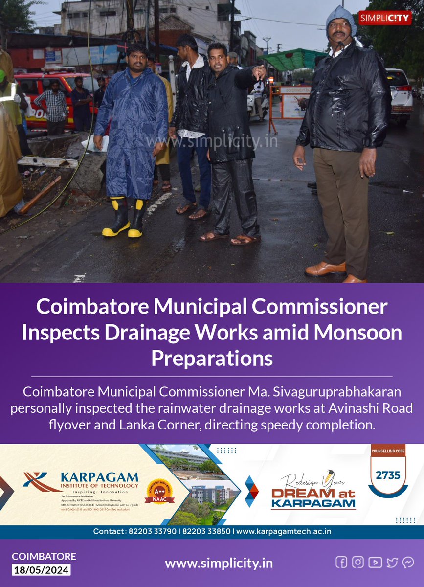 Coimbatore Municipal Commissioner Inspects Drainage Works amid Monsoon Preparations simplicity.in/coimbatore/eng…