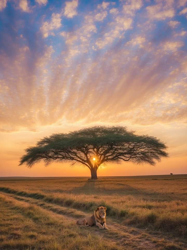 WorldNatGeo's tweet photo. Amanecer en África... ¡ Hermoso ! 🧡 🦁 🌍 https://t.co/1yW2dXARRT