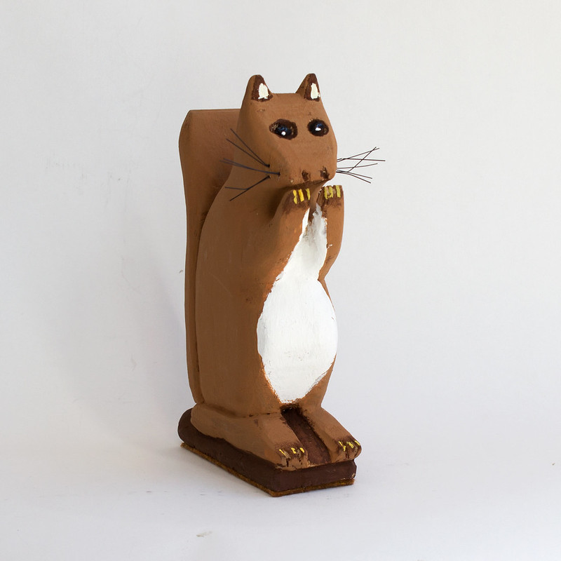 This little guy thinks he's a comedian but all we've ever heard him tell is A-corny joke! Basil Doucette, Folk Art Squirrel #localart #halifaxart #halifaxns #artgallery #artcollector #squirrel #folkart #punny #woodcarving