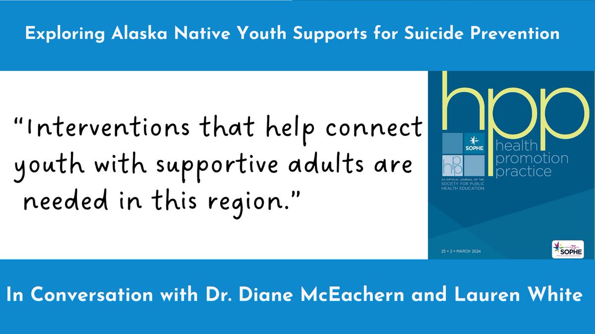 In acknowledgment of Mental Health Month, take another listen to Dr. Diane McEachern and Lauren White as they discuss their suicide prevention research in Alaska Native youth: open.spotify.com/episode/6QZ3E4… Read the full article: journals.sagepub.com/doi/10.1177/15… @JeanMBreny @antonio_gardner