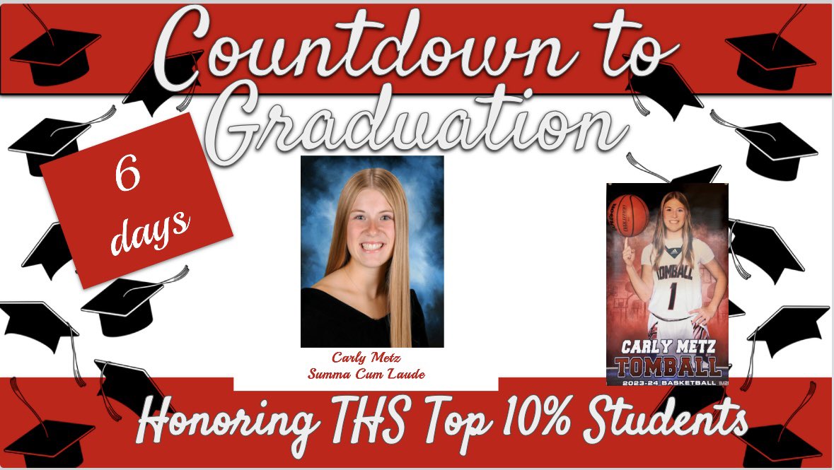 Hope to see a lot of Seniors at the SPO sponsored Baccalaureate tomorrow We are 6 days away from the @TISDTHS Class of 2024 Graduation Ceremony. Counting down the days to Graduation by honoring our Top 10% Graduates. Today we recognize Summa Cum Laude Graduate Carly Metz!