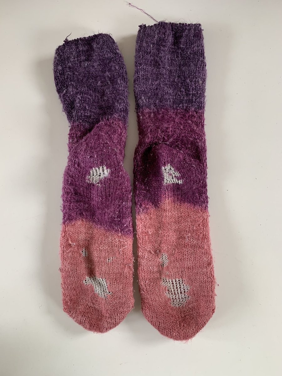 These socks have huge sentimental importance to their owner, and it’s been a pleasure to mend them and put as much love into them as possible, so they can continue to provide comfort 

#visiblemending #repair #lovedclotheslast #creativemending #beforeandafter #fixitdontditchit