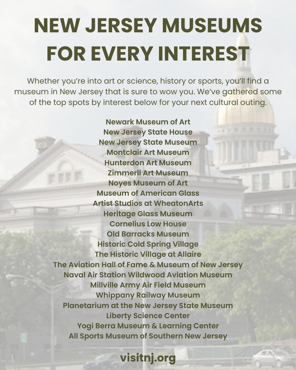 Today is #InternationalMuseumDay! To celebrate, we are sharing some of our favorite museums in NJ! Are you visiting a museum today?🏛️ #VisitNJ #NJMuseums Read more at: visitnj.org/article/new-je…