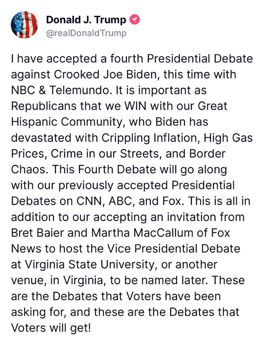 I thought Biden only committed to two debates? Four would be amazing.