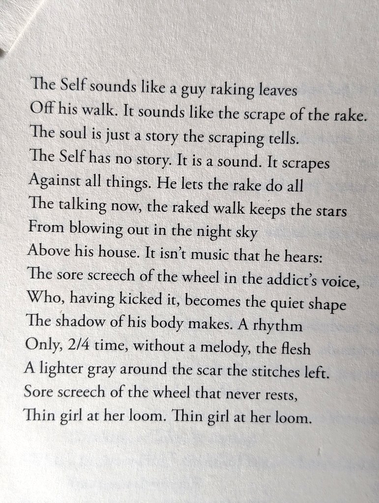 The self has no story. It is a sound. It scrapes Against All things. He lets the rake do The talking now, the raked walk keeps the Stars From blowing out in the night sky Above his house. Larry Levis, from his poem 'The Space' 🙌