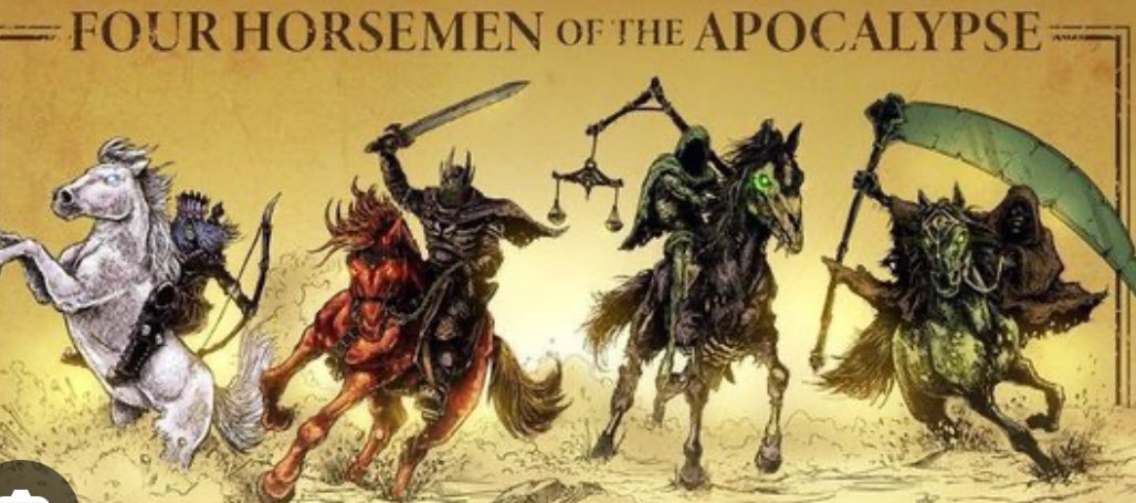 Vacabon_139's tweet image. Thats the #Libra Scale. Ain’t no horsemen coming  from the sky. The Bible is referring to the Zodiac Wheel.  Why do one of them horsemen got a Bow???? Big #Sagitarius