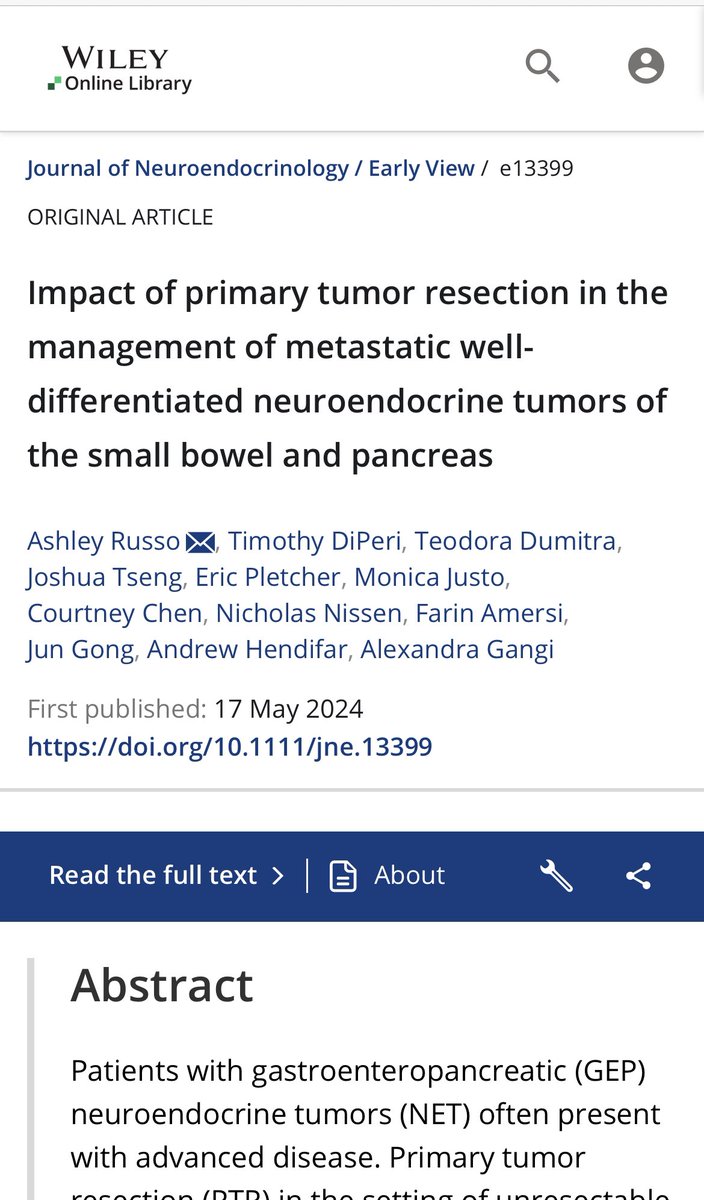 The role of primary tumor resection in metastatic #well-differentiated #GEPNET by @ae_russo @TDiPeriMD @JoshuaTsengMD @DrHendifar et al. @AGangiMD Median OS w/PTR: PNET (136 vs. 61 mos, p = .003) SBNET (NR vs. 79 mos, p<.001) onlinelibrary.wiley.com/doi/10.1111/jn… @OncoAlert @CSCancerCenter