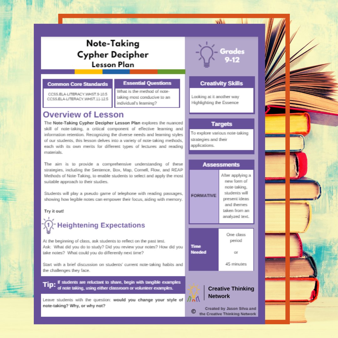 Transform your students' approach to note-taking with the 'Note-Taking Cypher Decipher' lesson plan, designed by Jason Silva. It encourages students in grades 9-12 to explore different paths of note-taking & recording information, opening doors to enhanced learning & engagement.