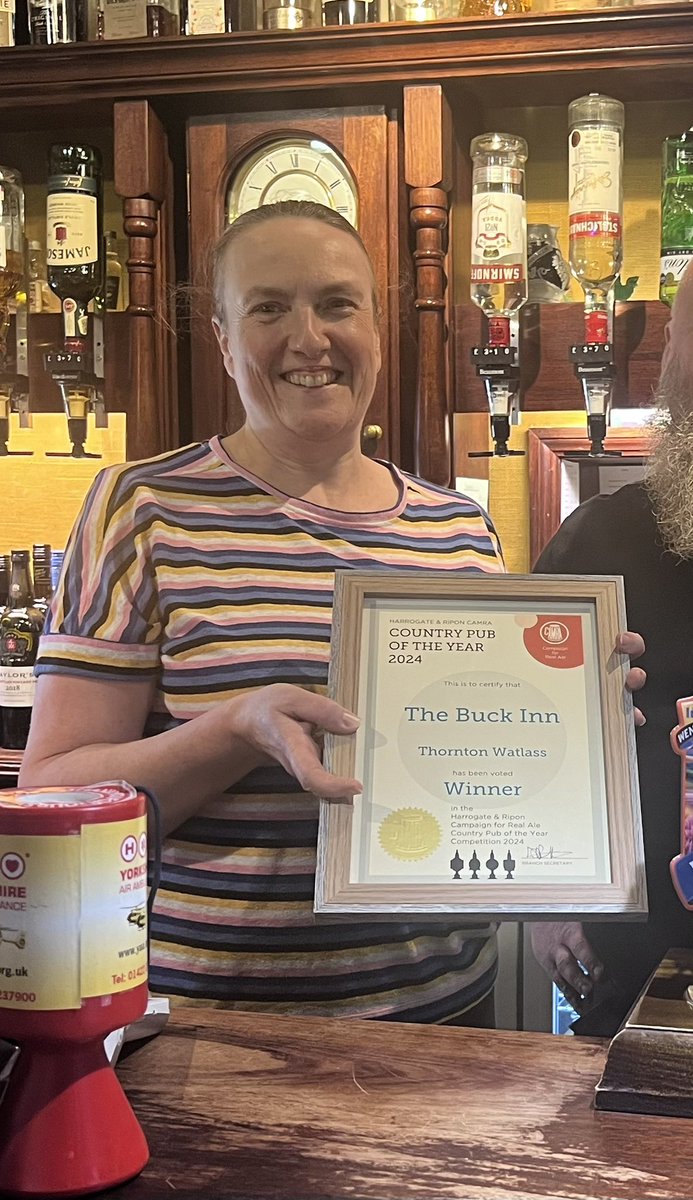 Congratulations to Vicky and the Buck Inn at Thornton Watlass, winner of Harrogate and Ripon CAMRA Country Pub of the Year 2024 @TheBuckInn2