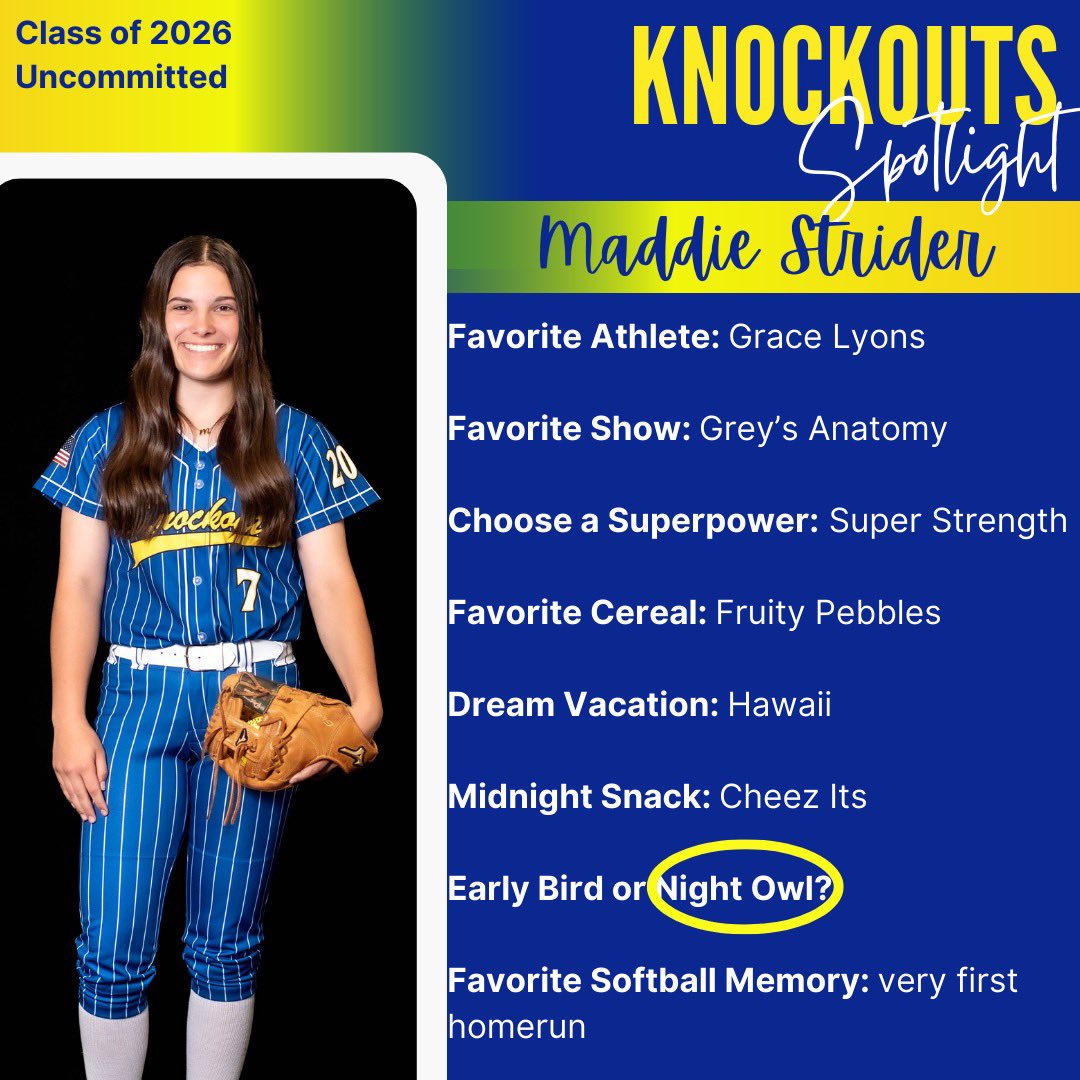 Knockouts_Cole's tweet image. Shout out to our # 7️⃣ Maddie Strider today which means we are 1 week away from game day! #GoKnockouts #Family #DoItDifferent