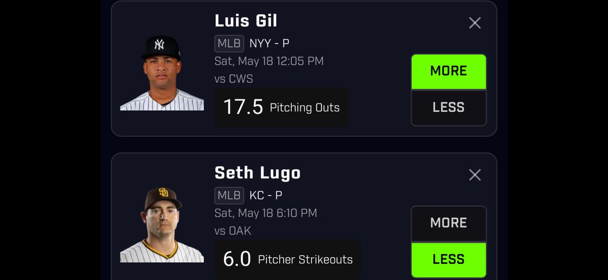 ⚾️ #PrizePick of the Day ⚾️ 

⬆️ Luis Gil  -  Over 17.5 Pitching Outs
⬇️ Seth Lugo  -  Under 6.0 Strikeouts 

LIKE/RT IF YOUR TAILING

#MLB #MLBBetting #MLBProps #Props #GamblingX #GamblingTwitter #MLBPicks #MLBBets #Baseballbets #baseballbetting #Prizepicks #PrizePicksMLB