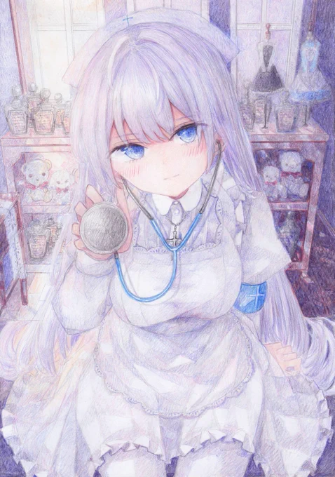 聴かせてね #オリジナル #アナログ #色鉛筆 #透明水彩 
