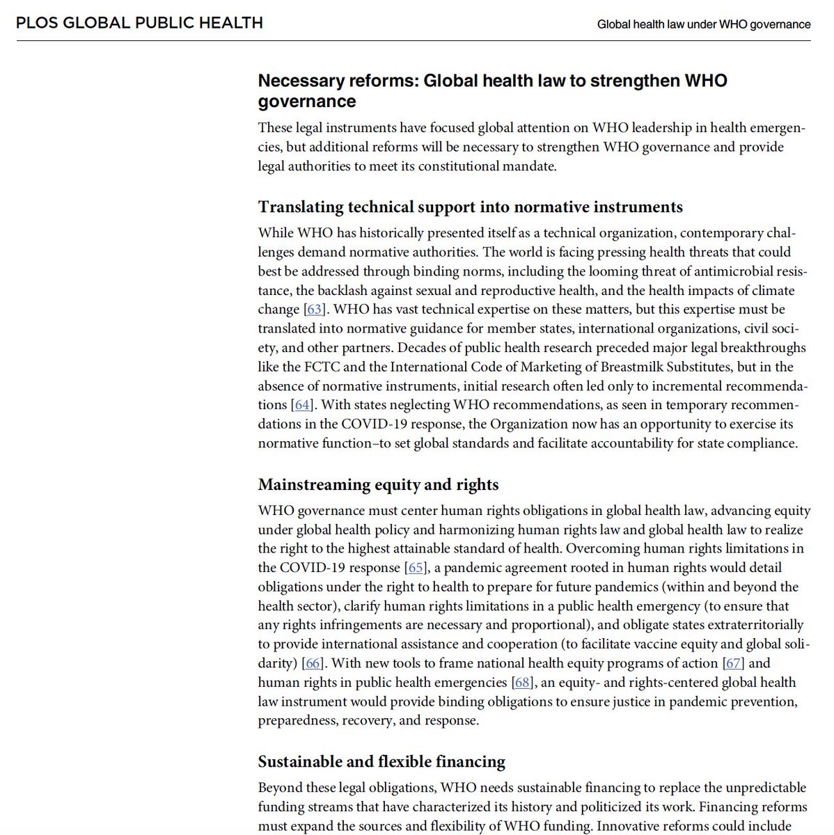 As @WHO Member States struggle to develop needed #Law reforms, the @GHLConsortium reviews the long evolution of #GlobalHealthLaw under WHO governance, examining challenges from: - new health actors, - shifting normative frameworks & - soft law diplomacy. journals.plos.org/globalpubliche…