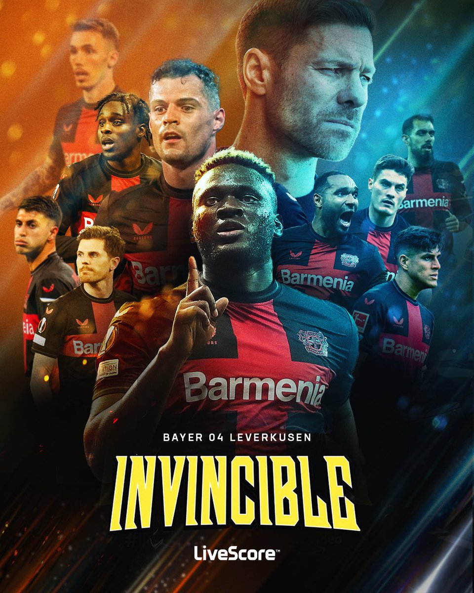 livescore's tweet photo. BAYER LEVERKUSEN COMPLETE THE FIRST EVER INVINCIBLE BUNDESLIGA SEASON ✅🇩🇪👑 https://t.co/CamA0jPpBA