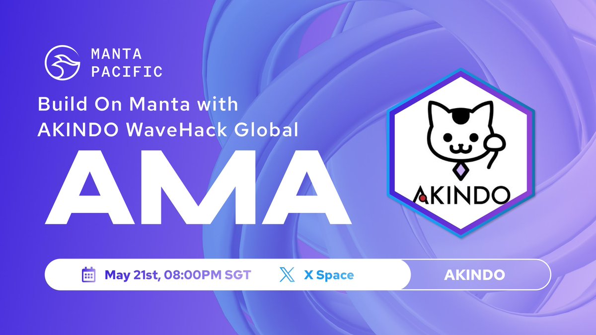 🚀 Calling all builders!

🗓️ May 21st, 08:00 PM SGT
🎙️ x.com/i/spaces/1mnxe…

Ready to #BuildOnManta? Join our AMA to discover the endless possibilities with insights from @Akindo_io. Learn how we're supporting builders with $25K grants and resources through WaveHack Global!