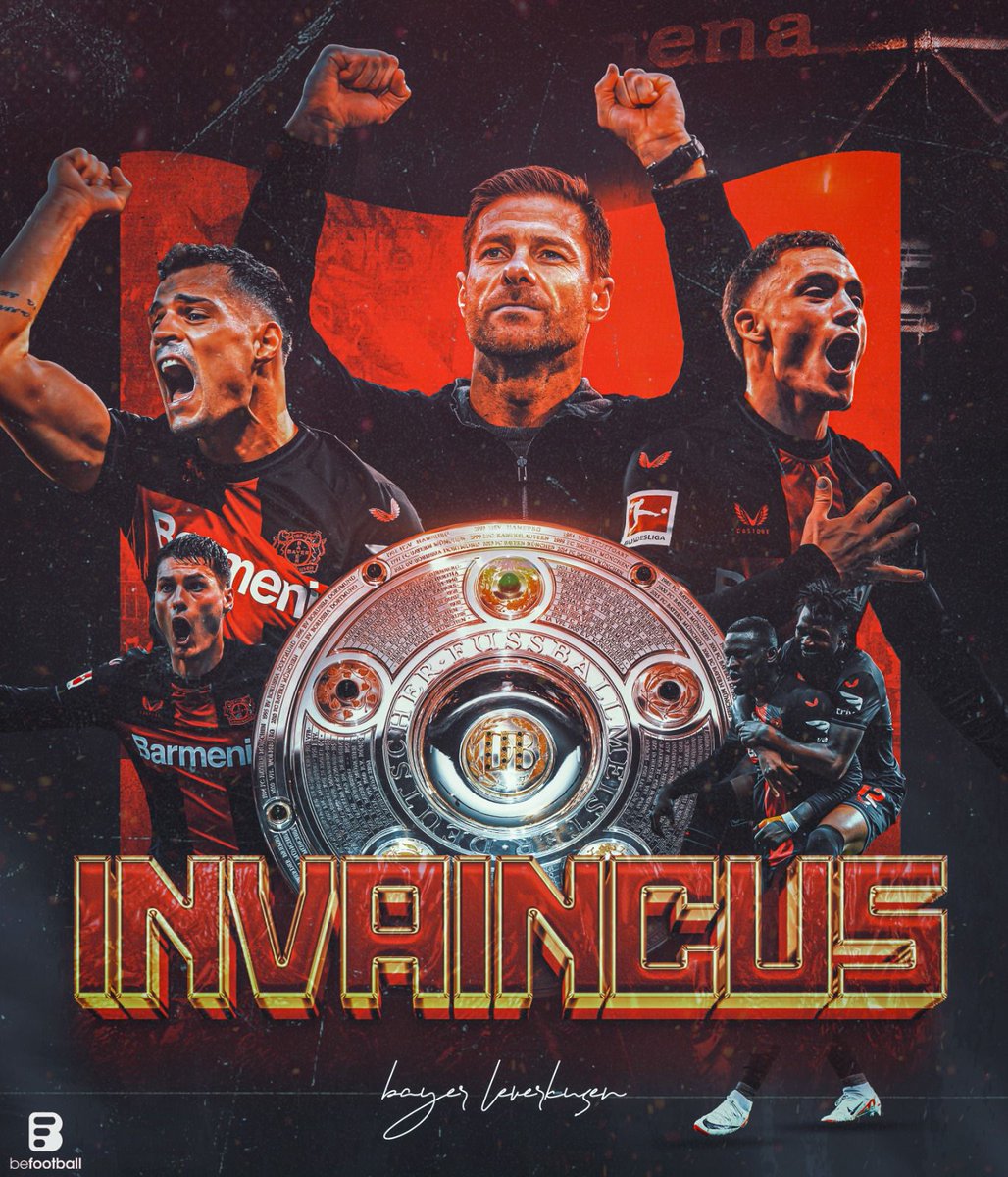 _BeFootball's tweet image. ⭐️🇩🇪 LE BAYER LEVERKUSEN ÉCRIT L&apos;HISTOIRE ET TERMINE LA SAISON DE BUNDESLIGA INVAINCU POUR LA PREMIÈRE FOIS DE L&apos;HISTOIRE DU CHAMPIONNAT 🧱❤️🖤

Jamais en 63 ans une telle performance n&apos;avait eu lieu en première division allemande 🤩
