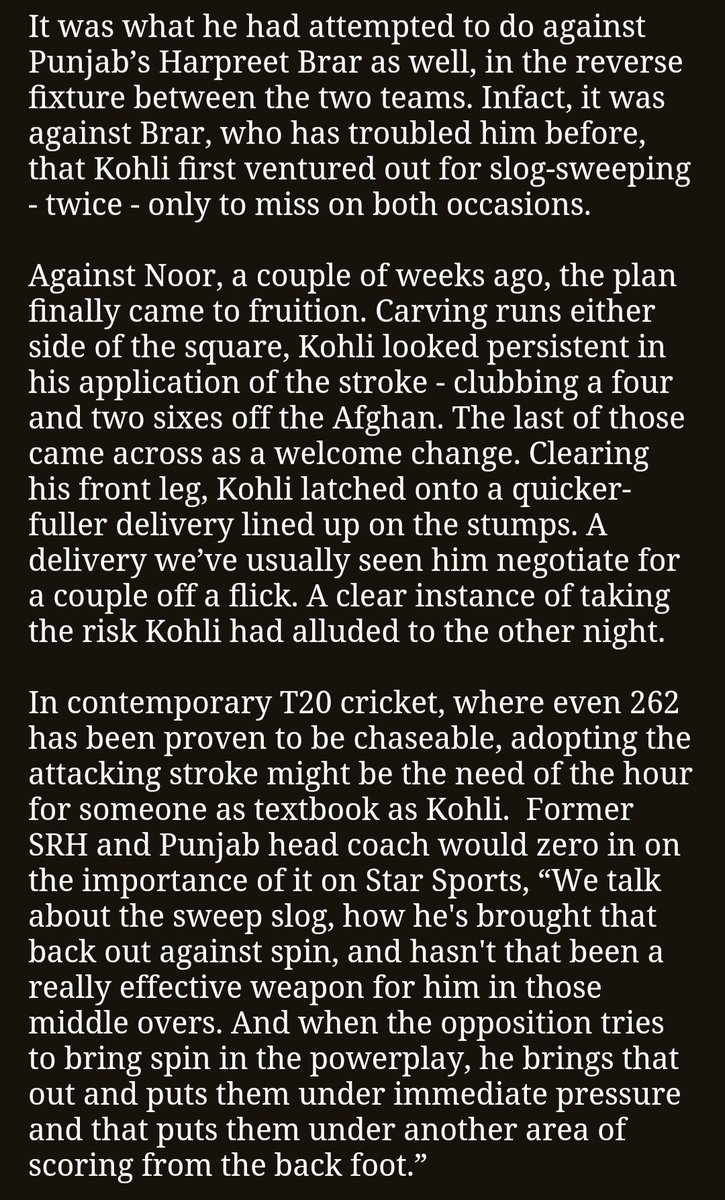Chennai deploying their two left-arm spinners to good effect. No time like now for #ViratKohli to bring into play his newfound love for slog-sweep. As he did to counter one Noor Ahmad not that long ago. #RCBvsCSK indianexpress.com/article/sports…