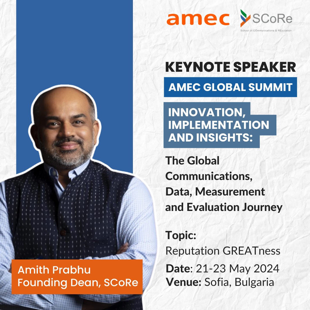 We’re thrilled to announce that @amithpr, Founding Dean & a pioneering PR & Reputation Management professional will be one of the keynote speakers at the #AMECGlobalSummit in Sofia, Bulgaria. It's a premier event for industry leaders to share insights in media & comms research.