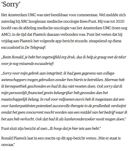 #Plasterk krijgt in <a href="/nrc/">NRC</a> aan het eind van ons vervolgartikel over de patentenkwestie een lesje ‘sorry-brieven schrijven’ van het voormalig afdelingshoofd medische oncologie van het Amsterdam UMC (toen nog AMC)