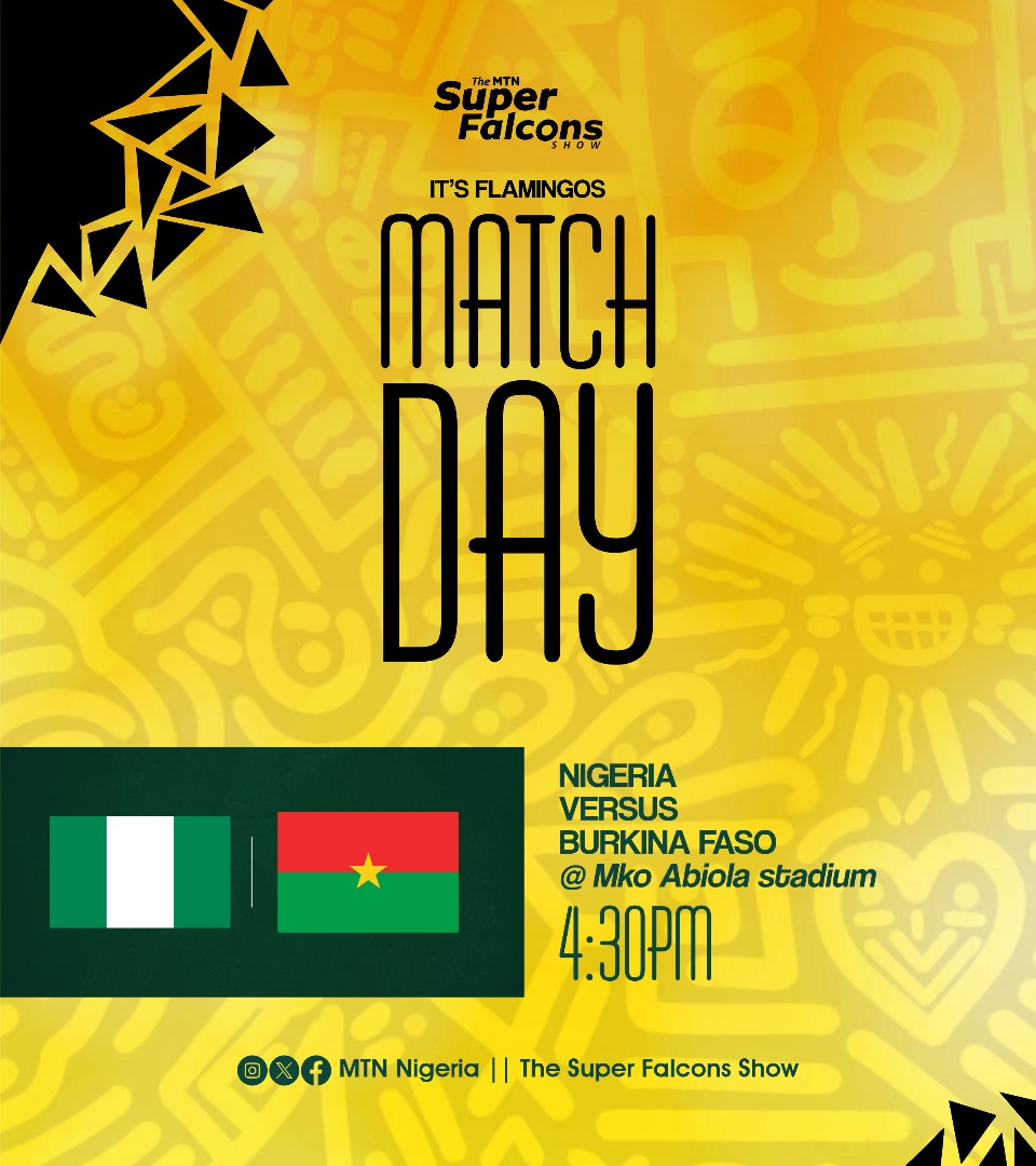 Few Minutes to go! Nigeria 🇳🇬 Vs Burkina Faso 🇧🇫 Kickoff is 4:30PM #SoarFlamingos. #TheMTNSuperFalconsShow #ThisIsNaija #WhereFootballLives