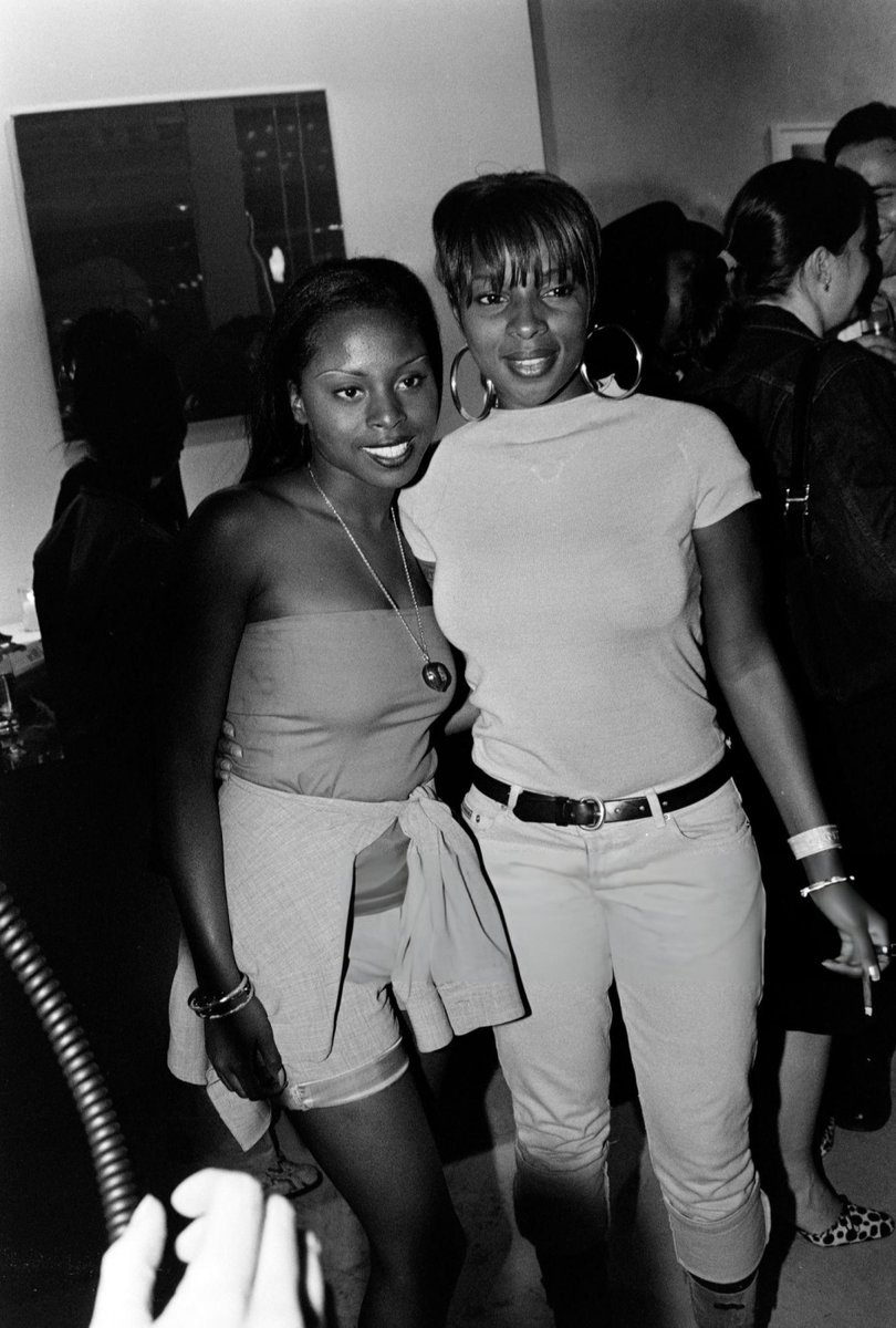 foxy brown and mary j. blige attend a dkny party at the plaza hotel in new york city (1999).