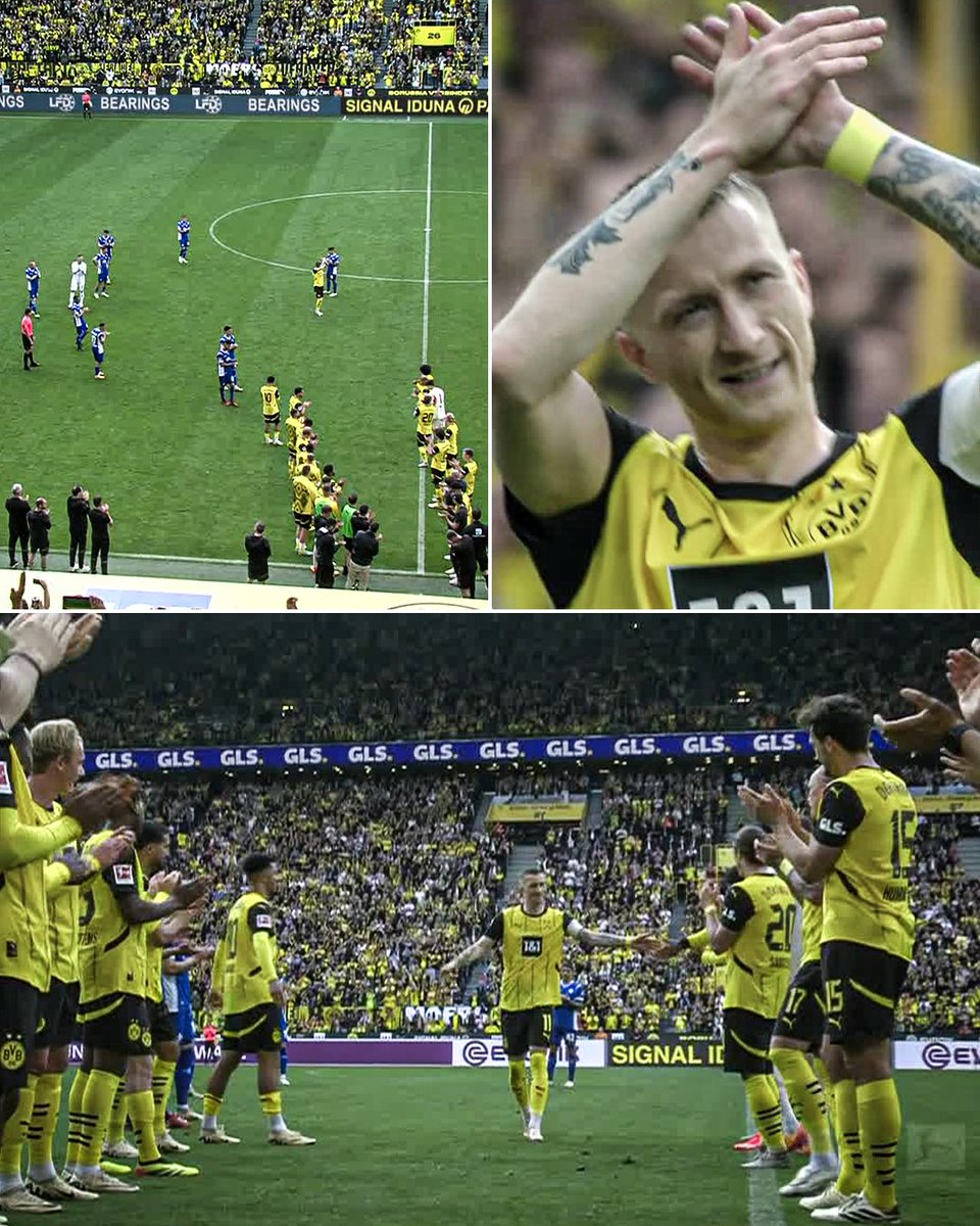 Marco Reus was given a standing ovation by both teams and a guard of honor after subbing off for the last time in the Bundesliga 🥹