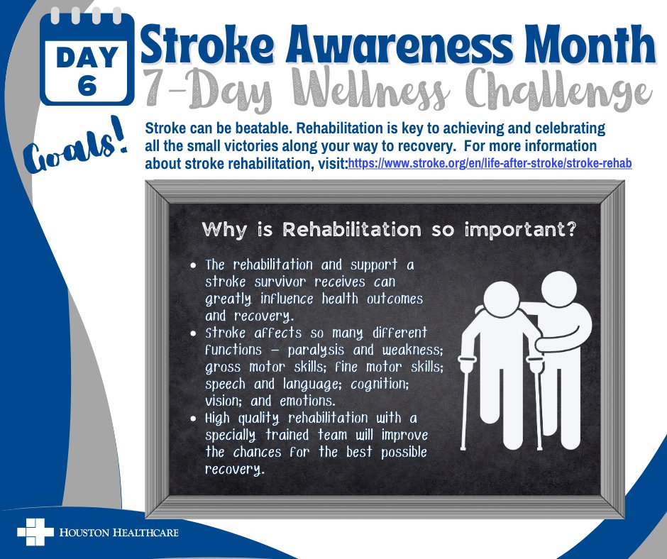 HoustonHealthGa's tweet photo. May is American Stroke Month! Join us on Day 6 of our 7-Day Wellness Challenge as we explore the importance of rehabilitation after a stroke. π§
Here's more info: https://t.co/3lqINW6wMS
#StrokeAwarenessMonth #HoustonHealthy https://t.co/vbowRzfaCl