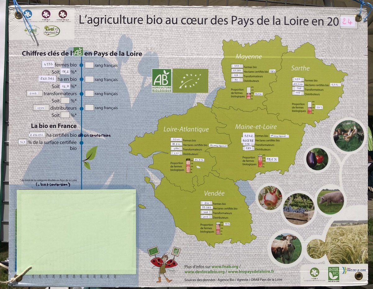 @FNE49 Voici la carte et les chiffres de l’agriculture bio en Pays de la Loire Cc @CAB_BIO_PDL En #Anjou presque 20% des fermes sont en agriculture biologique 3/3 👍🏻