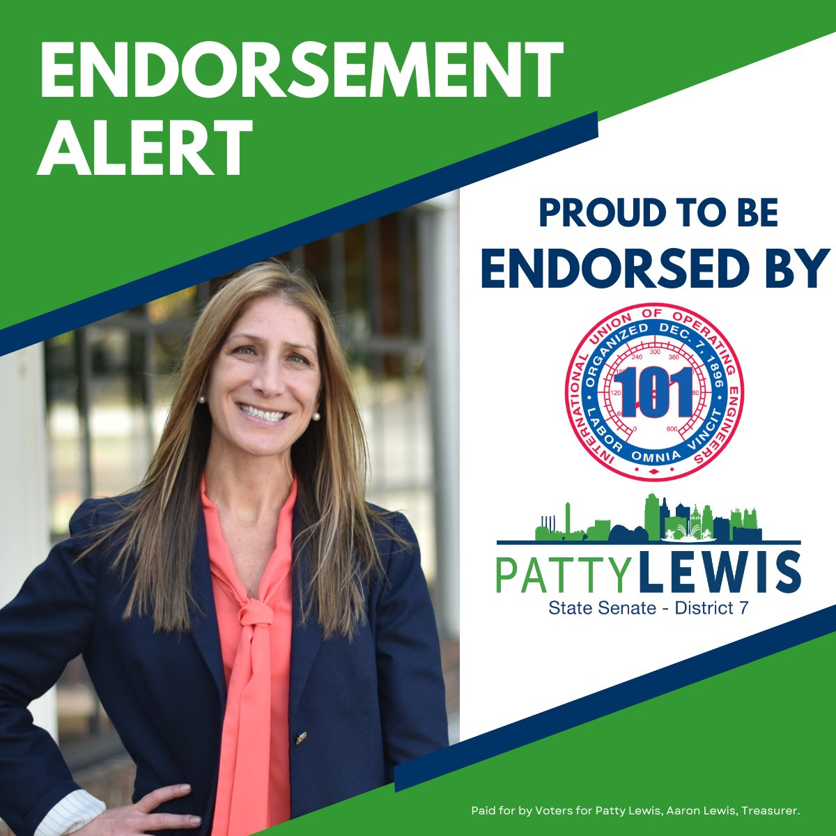 🚨🚨Endorsement Alert! I am excited to announce that the campaign has been endorsed by the International Union of Operating Engineers Local 101! Representing 56 counties in Western MO they understand the importance of labor voices being heard in Jeff City. #MOLeg #MOSen #Patty4MO