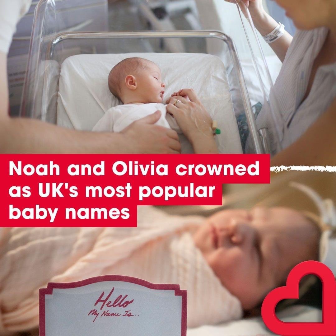 If your little one is a Noah or Olivia ..they've officially got the most popular name in the UK!

The Office of National Statistics released an updated list, with names like Muhammad, George, Amelia and Isla also nabbing some of the top spots. 👶 💙 💖
