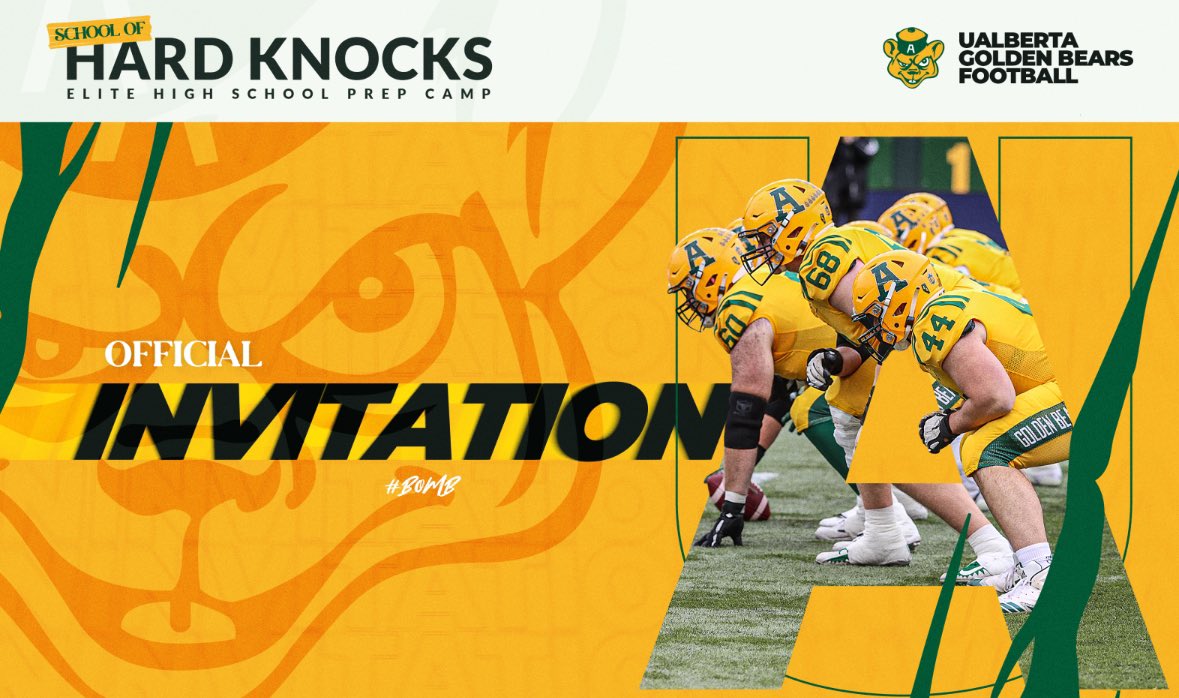 Huge thanks to @UACoachMorris and the <a href="/UABearsFootball/">University of Alberta Football</a> for inviting me to there School of Hard Knocks Elite Camp this summer! Very blessed to receive this opportunity to showcase my abilities on the field! Looking forward to it!