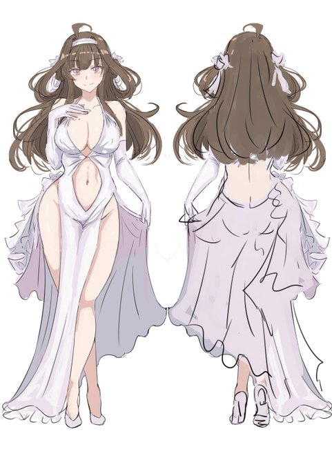 こんな感じで各艦娘前後、あるいは3面イラスト+1枚絵2ページずつの構成でドレス本を作りたいとずっと思ってるのよな(なんでやらんのかって?画力が納得いかなかったんよ、もう少しな気はする…)。 