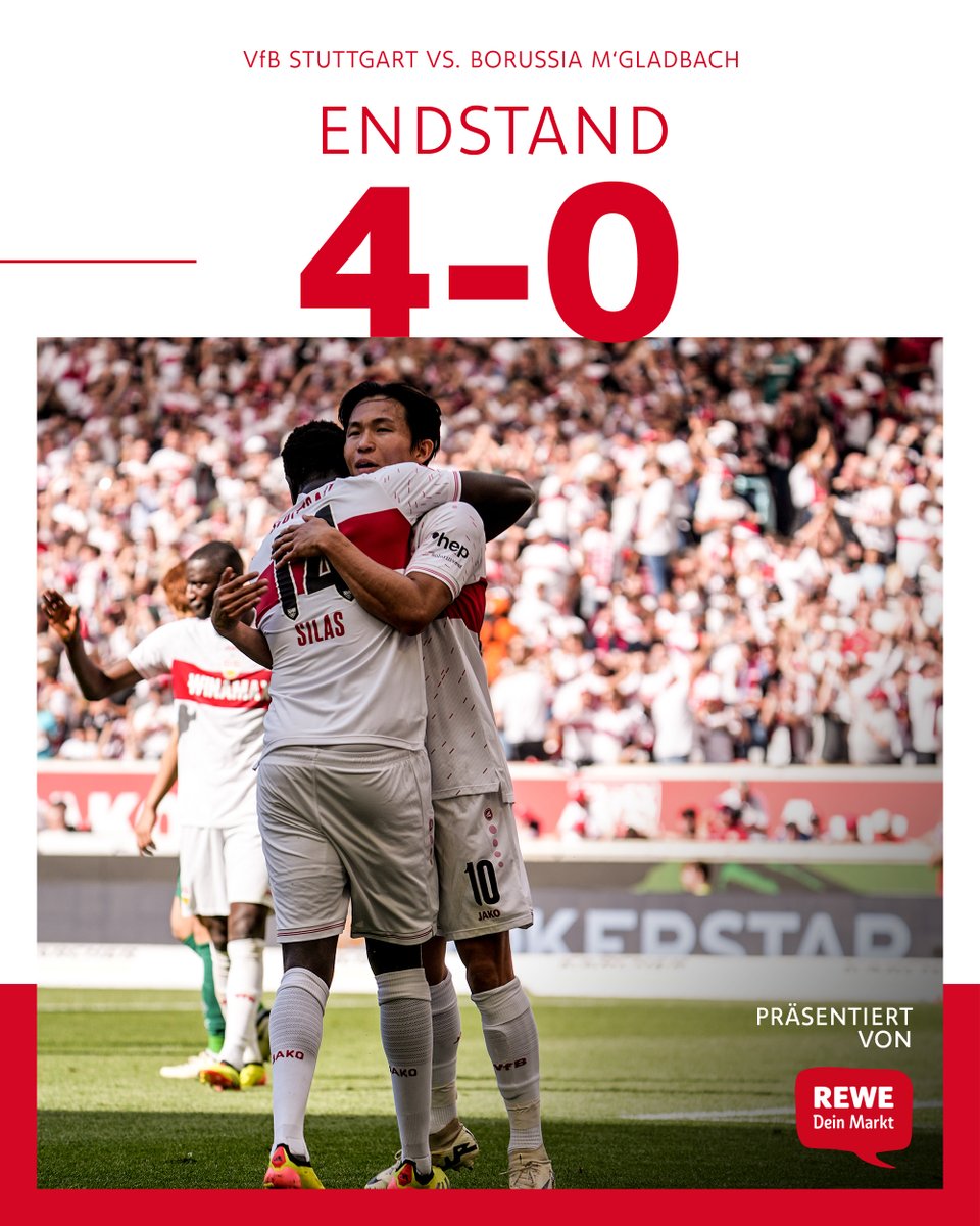 Da ist der Schlusspfiff! Was für ein Ende einer überragenden Saison!!!

#VfB | #VfBBMG 4:0 (90.+2) | [Anzeige]