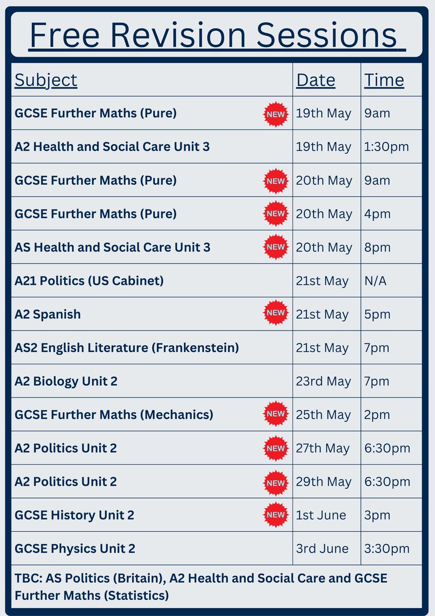 More new FREE revision sessions added in collaboration with <a href="/QUBSSESW/">SSESW at Queen's</a>! 

Sign up to access these and all past sessions: ssuni.org/register-for-f….

Full timetable 👇👇