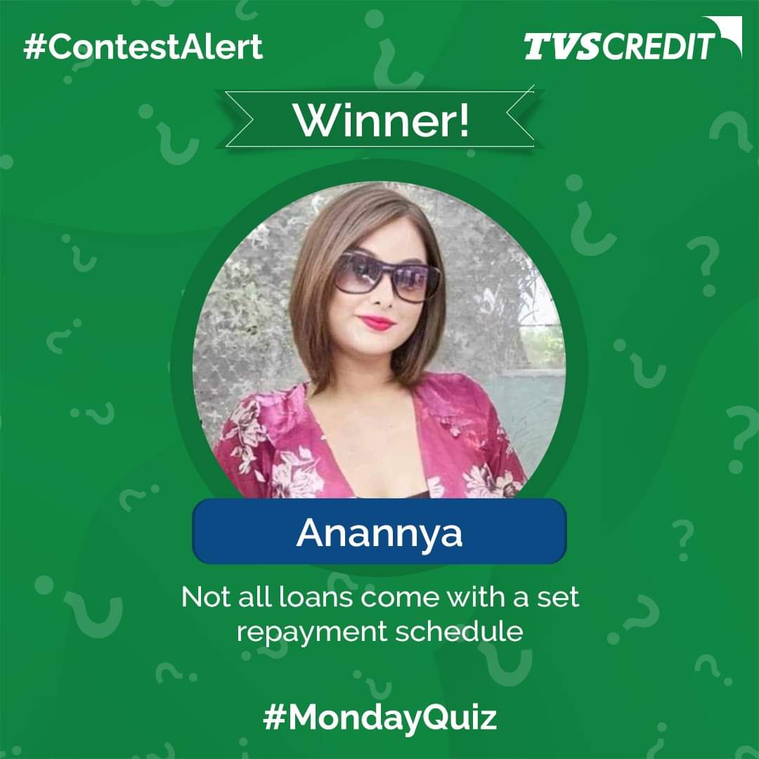 Congratulations, Anannya! Your answer for our true or false quiz was correct. 

Please DM us your details to claim your prize.

The correct answer is false. While many loans have a fixed repayment schedule, some loans, like lines of credit, may have more flexible repayment terms.