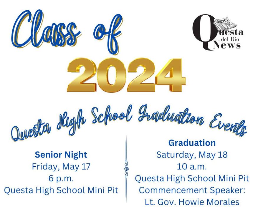 Lt. Governor Howie Morales (@ltgovmorales) on Twitter photo At 10:00 am this morning Iâll be delivering commencement remarks to the Questa High School graduating class of 2024. It will be live-streamed on the Facebook page of <a href="/QuestaNews/">Questa del Rio News</a>.
#nmleg #QuestaGraduation #Classof2024 At 10:00 am this morning Iâll be delivering commencement remarks to the Questa High School graduating class of 2024. It will be live-streamed on the Facebook page of <a href="/QuestaNews/">Questa del Rio News</a>.
#nmleg #QuestaGraduation #Classof2024