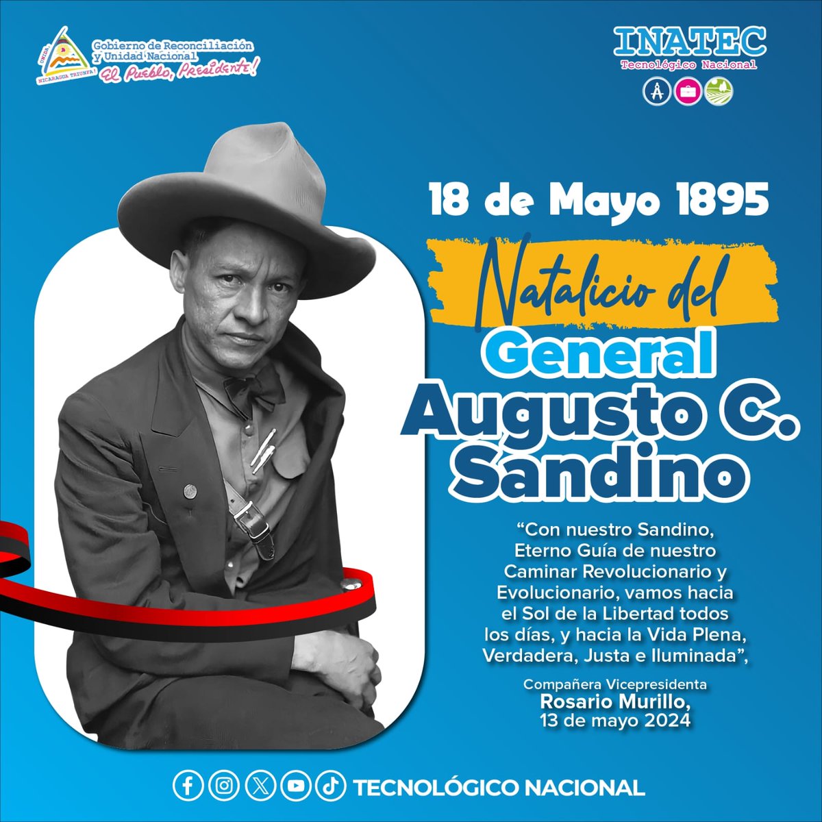 'El amor a mi patria lo he puesto sobre todos los amores y tú debes convencerte que para ser feliz conmigo, es menester que el sol de la libertad brille en nuestras frentes'. General Augusto C. Sandino #SANDINOPADREYGUÍA #UnidosEnVictorias @ColochaSan @LizPortilloR