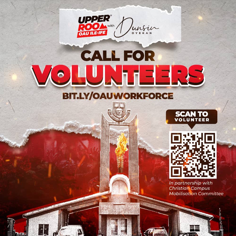 Calling for volunteers for this move of God at OAU IFE on Wednesday!!! Please scan the barcode Kindly tag and share with your friends!!! It will be glorious by His mercies!!!