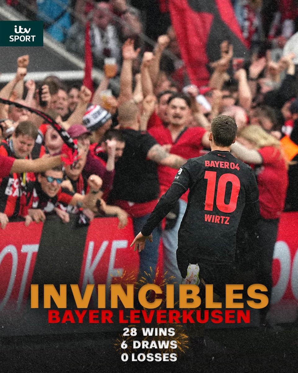 Bayer Leverkusen = invincible For the first time ever, a Bundesliga team wins the league unbeaten 🔥 #Bayer04 | #Werkself