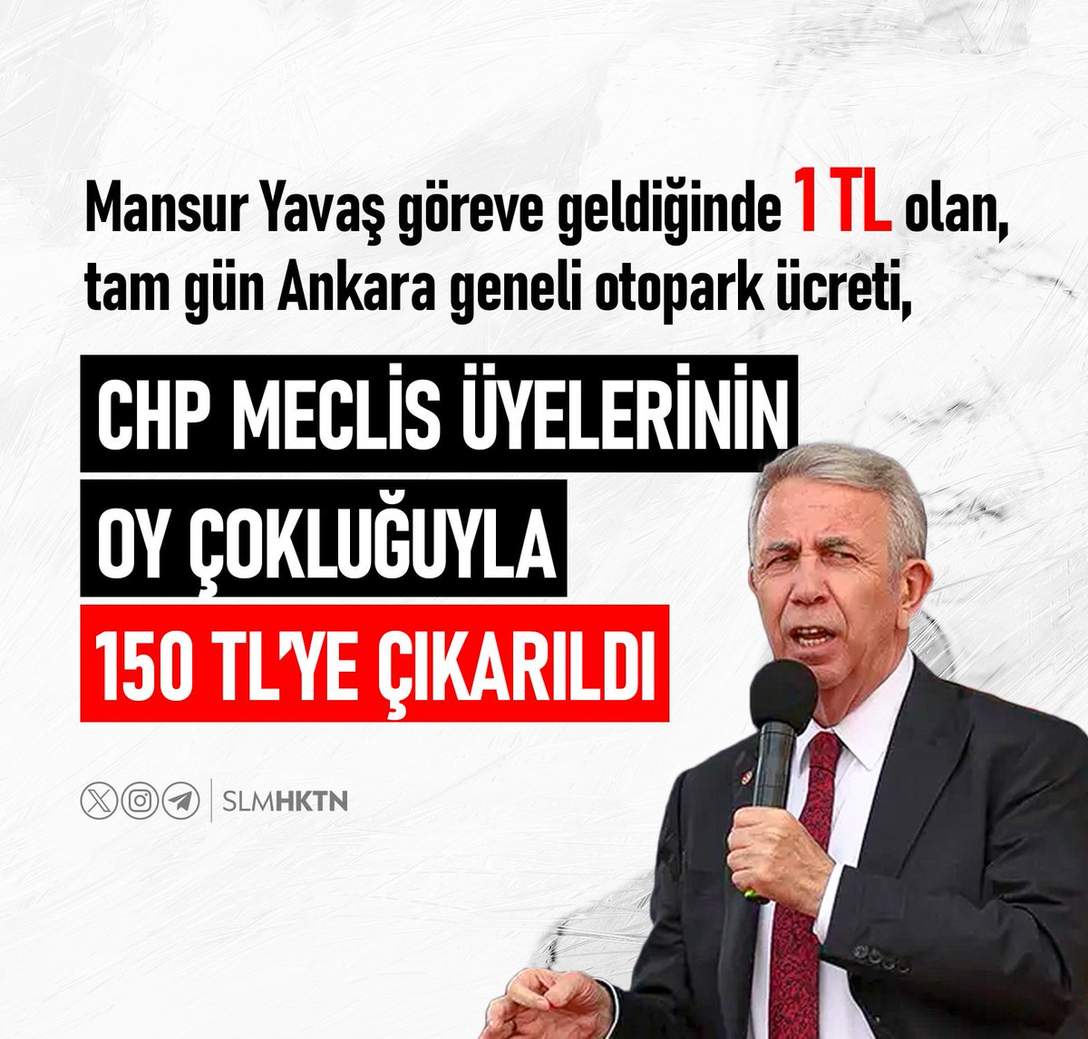 Mansur Yavaş göreve geldiğinde 1 TL olan, tam gün Ankara geneli otopark ücreti, CHP meclis üyelerinin OY ÇOKLUĞUYLA 150 TL’ye çıkarıldı.