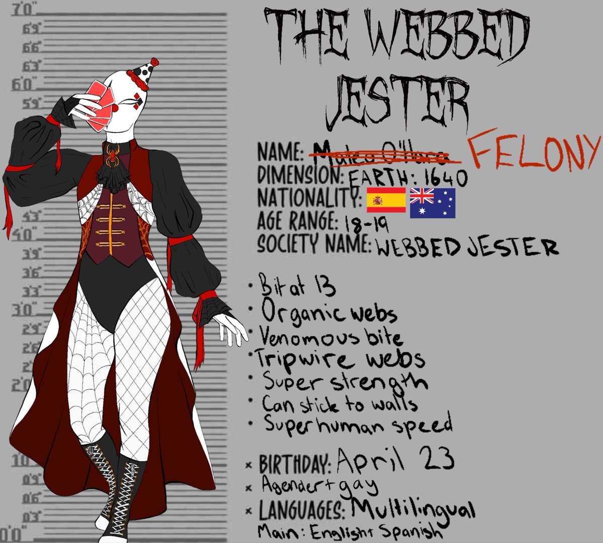 My silly idiot: The Webbed Jester
#atsv #atsvoc #spiderman #spiderverse #spideroc #oc #digitalart #art