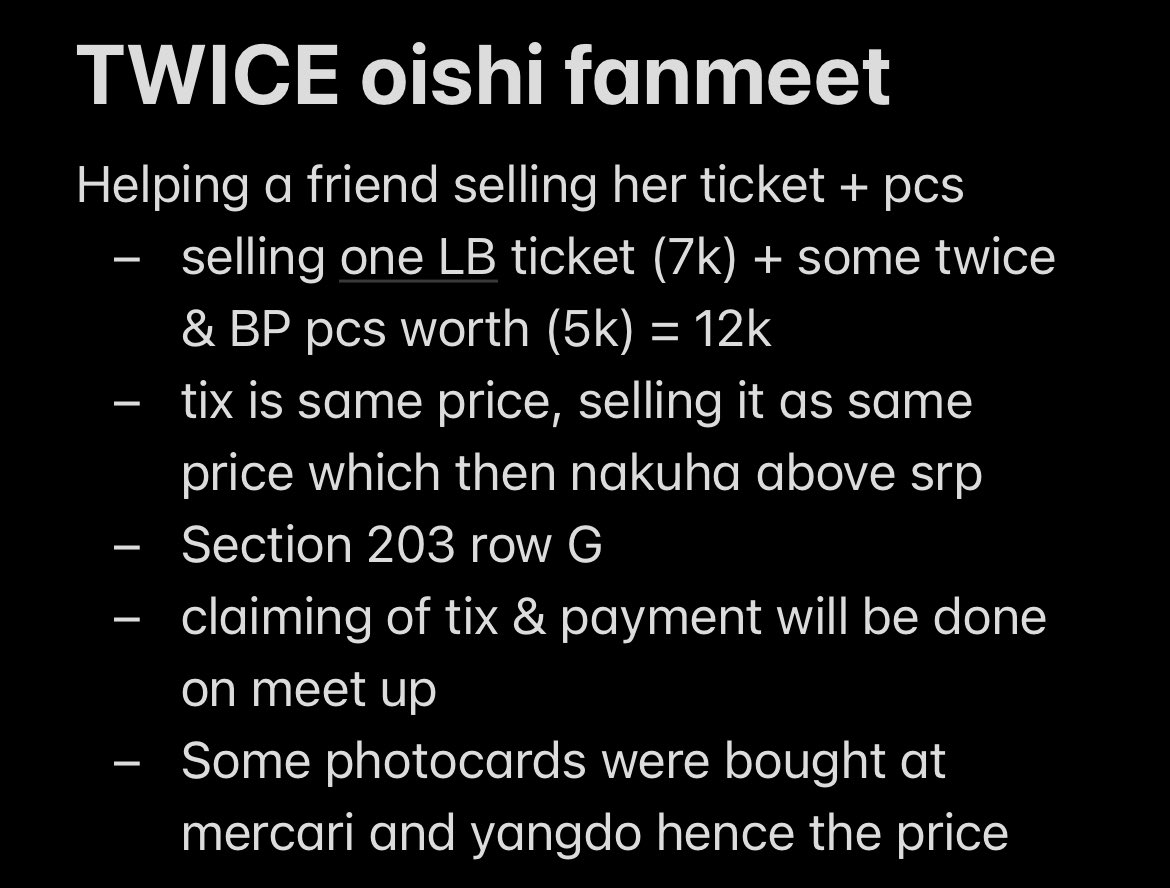 kookeeeu's tweet photo. wts lfb twice oishi fanmeet pc ph

- 1 lower box ticket
- see pic below for infos

# twice x oishi snacktacular fan meet 
wtb lfs ic lowerbox fm nayeon jeongyeon momo sana jihyo mina dahyun chaeyoung tzuyu https://t.co/g7nC46KKKj