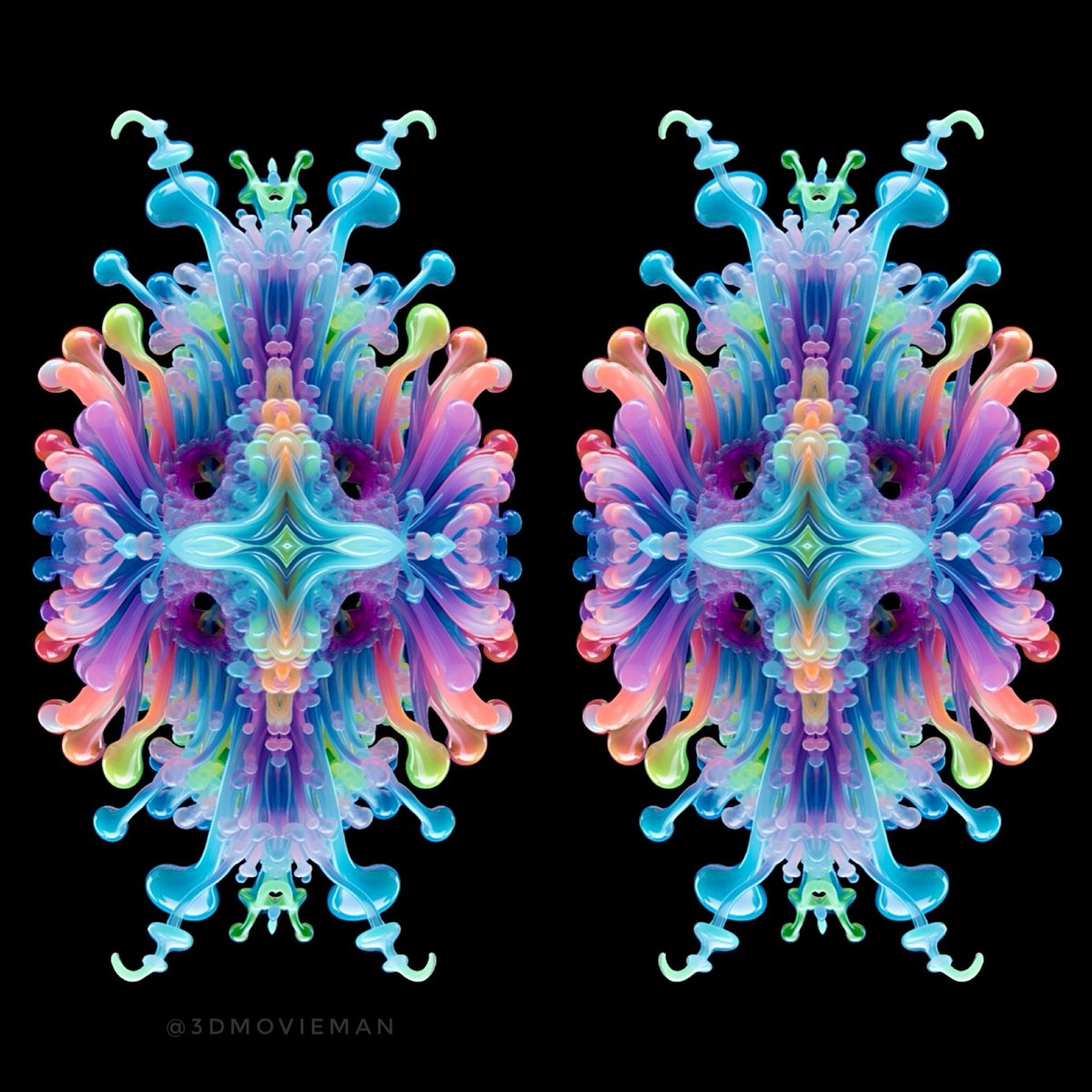 Festively colorful #stereoscopic #midjourneyart #stereoscopy #AIart #synthography #digitalart #3dart #AIArtSociety