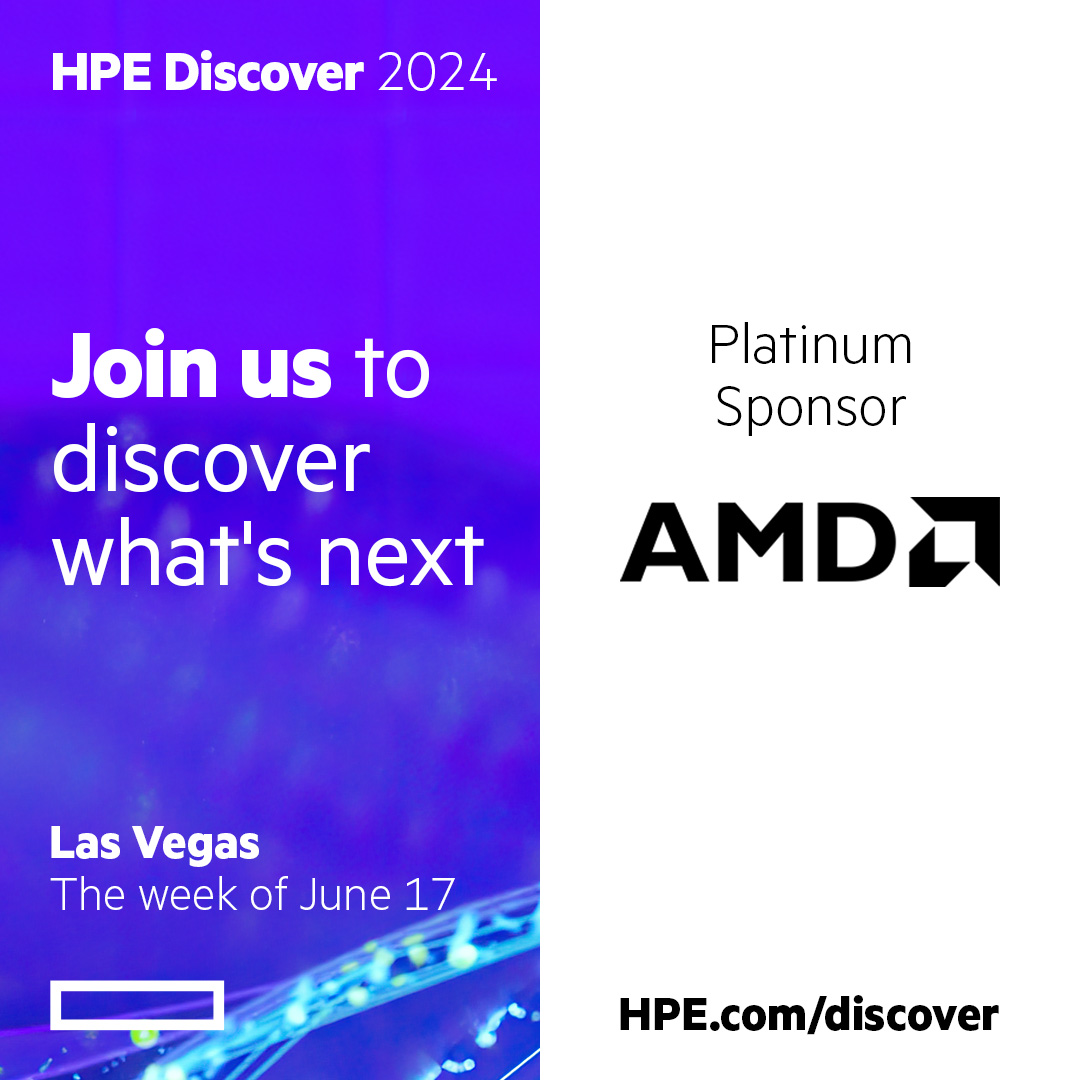 Our Platinum Sponsor @AMD is pushing the boundaries of what's possible. ⚡️ Visit them during a business breakout or theater session at #HPEDiscover to learn how they are enabling today and inspiring tomorrow. hpe.to/6017dpGS3