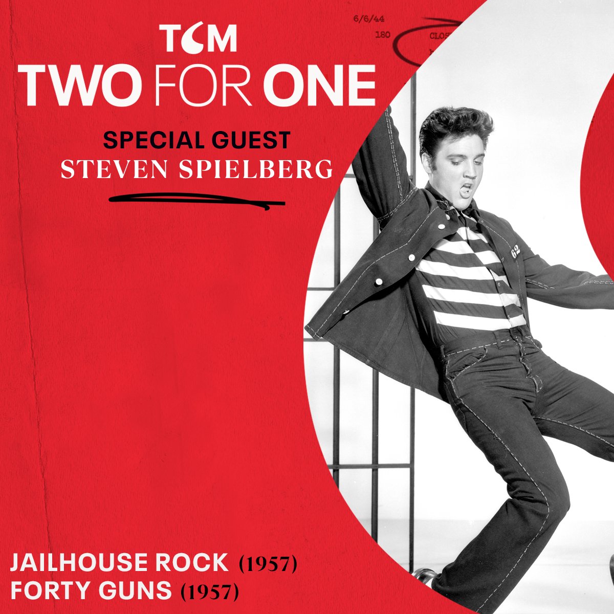 Tonight legendary filmmaker Steven Spielberg joins us to share what makes JAILHOUSE ROCK ('57) and FORTY GUNS ('57) his ultimate double-feature as part of our Two for One limited series. The conversation with @BenMank77 begins at 8pm ET. Learn more here: bit.ly/4atr2aR
